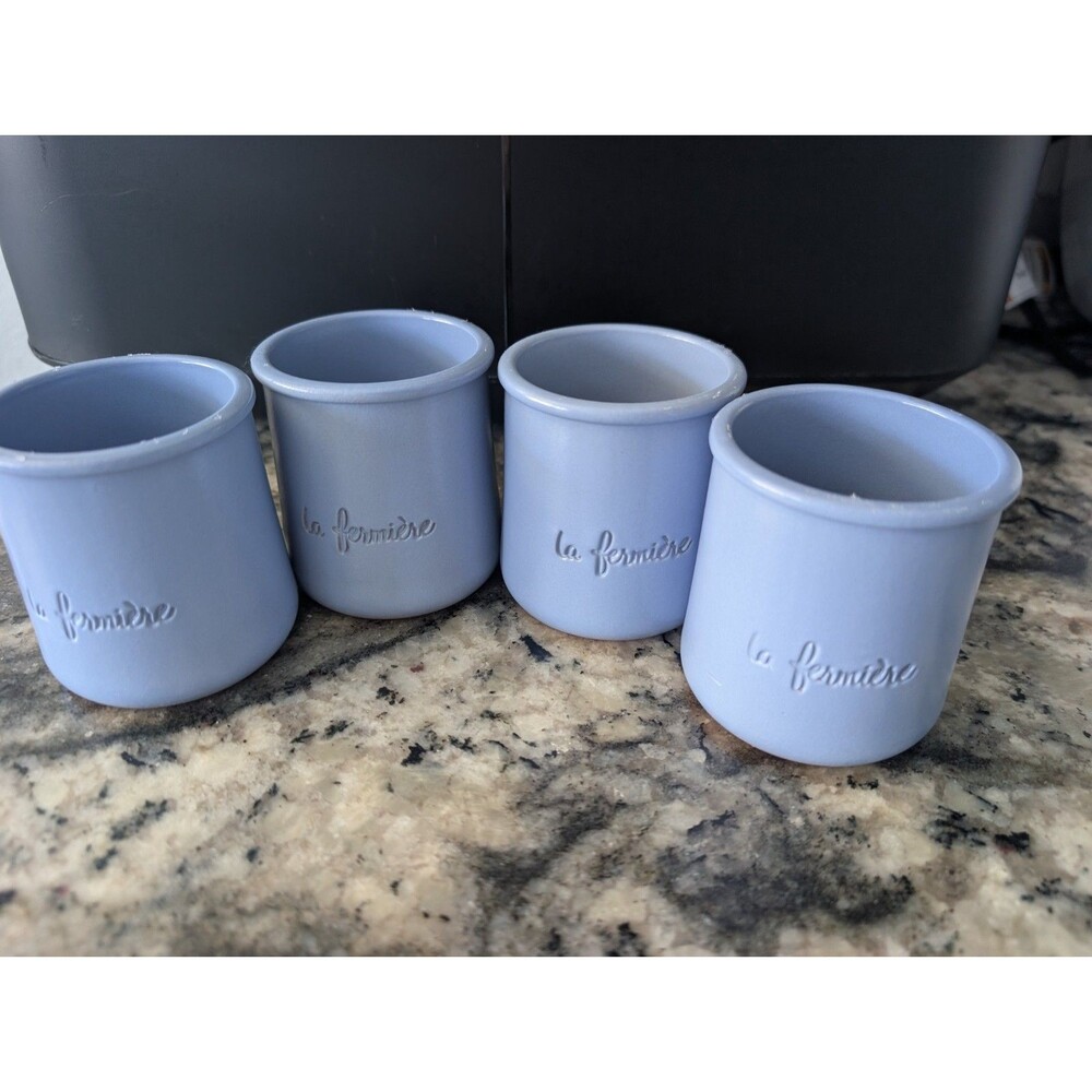 Set of 4 French La Fermiere Yogurt Clay Pots Periwinkle Blue